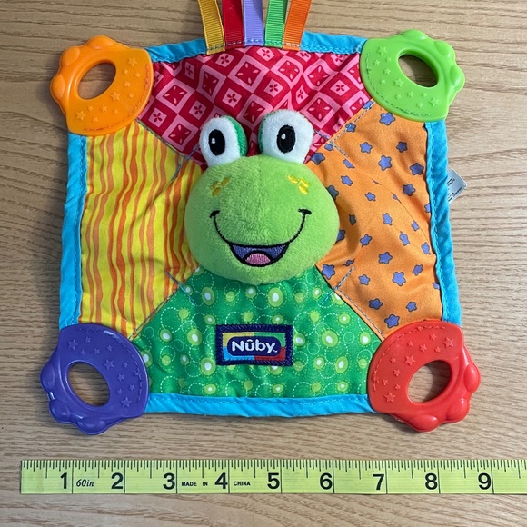 Nuby Teether Frog Blanket Lovey Sensory Plush Baby Toy Security Blanket - Picture 6 of 7
